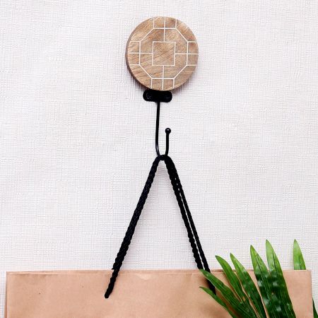 Brown Wooden Geometric Pattern Hooks For Wall